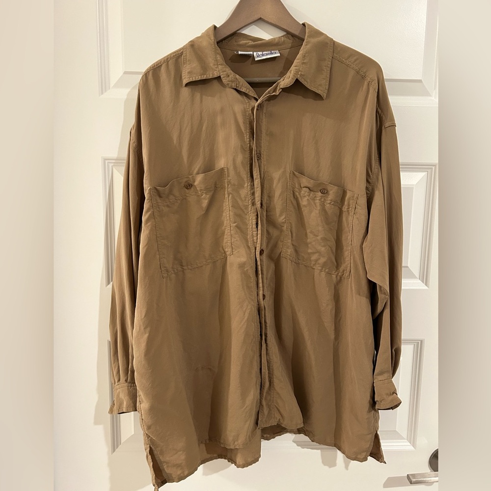 Rafaella Silk Long Sleeve Shirt Tan Size 1X